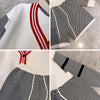 Casual Stripe Splicing Knitted Two Piece Sets Women Loose Autumn Long Sleeve Top Shorts Sets Korean Street Cardigan Suit