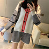 Casual Stripe Splicing Knitted Two Piece Sets Women Loose Autumn Long Sleeve Top Shorts Sets Korean Street Cardigan Suit