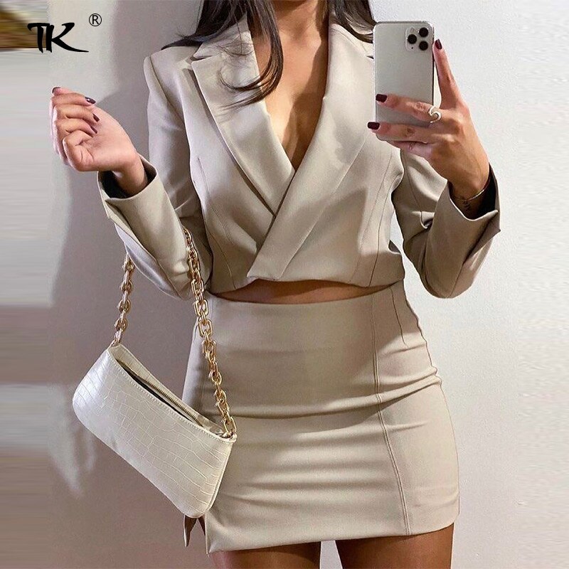 Mnealways18 Ladies Office 2 Pieces Women Sets Cropped Vest And