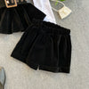 DEAT 2023  Autumn Winter  Long Sleeve Velvet Tops With Belt Elastic Shorts Two Piece Set Women MH334