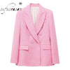 Double Breasted Pink Blazer Tweed Woman Formal Outfits Elegant Female Office Wear Elegant Stylish Za 2023 Coat Autumn Jacket