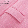 Double Breasted Pink Blazer Tweed Woman Formal Outfits Elegant Female Office Wear Elegant Stylish Za 2023 Coat Autumn Jacket