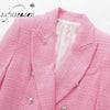 Double Breasted Pink Blazer Tweed Woman Formal Outfits Elegant Female Office Wear Elegant Stylish Za 2023 Coat Autumn Jacket