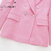 Double Breasted Pink Blazer Tweed Woman Formal Outfits Elegant Female Office Wear Elegant Stylish Za 2023 Coat Autumn Jacket