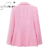 Double Breasted Pink Blazer Tweed Woman Formal Outfits Elegant Female Office Wear Elegant Stylish Za 2023 Coat Autumn Jacket