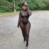 Dulzura Burn-Out Women Long Sleeve Midi Dress Hole O Neck Bodycon See Through Sexy Streetwear Party Club 2022 Autumn Winter