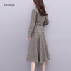 FairyShely Korean Buttons Woolen Skirt Suit Women 2022 Autumn Winter Office Belt Elegant Suit Plaid Jacket Skirt 2 Piece Suit
