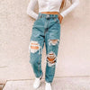 Blue Hole Straight Wide Leg Trousers Y2k Hollow Cargo Pants Women Mom Jeans Ripped Jeans Women Baggy High Waisted Pants