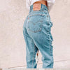 Blue Hole Straight Wide Leg Trousers Y2k Hollow Cargo Pants Women Mom Jeans Ripped Jeans Women Baggy High Waisted Pants