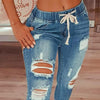 Women Elastic Drawstring Holes Long Jeans Trouser Dating Streetwear  Jeans for Women Fashion