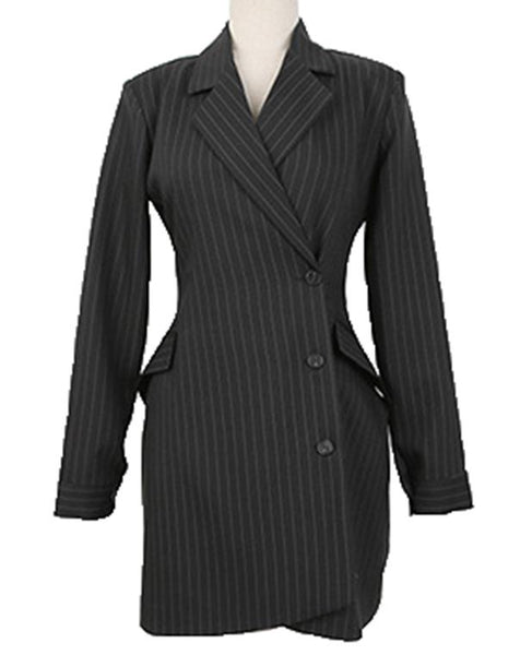 Women Suit Striped Jackets Formal Blazers Split Vintage Women Coats Sexy Long Slim Spring Autumn Luxury Womens Overcoat