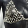 Glitter Crystal Rhinestone 2 Piece Outfits Gold Silver Grid Diamonds Backless Sexy Bra Panty Women Night Club Matching Sets