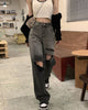 Gradient Jeans Women Hole Retro Streetwear Chic Ripped Button-fly Wide-leg Trousers Loose All-match Cool Students Female