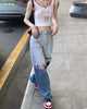 Gradient Jeans Women Hole Retro Streetwear Chic Ripped Button-fly Wide-leg Trousers Loose All-match Cool Students Female