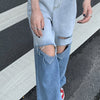 Gradient Jeans Women Hole Retro Streetwear Chic Ripped Button-fly Wide-leg Trousers Loose All-match Cool Students Female