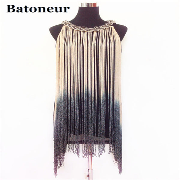 Great Gatsby Ombre Metal Chain Halter Black 1920s Fringe Flapper Charleston Dress Robe Sexy Party Bodycon Club Dress Vestid