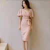 Summer Women Bow Sexy Pink Bodycon Pencil Sheath Retro Formal Wedding Evening Party Special Occasion Dress