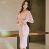 Summer Women Bow Sexy Pink Bodycon Pencil Sheath Retro Formal Wedding Evening Party Special Occasion Dress