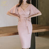 Summer Women Bow Sexy Pink Bodycon Pencil Sheath Retro Formal Wedding Evening Party Special Occasion Dress