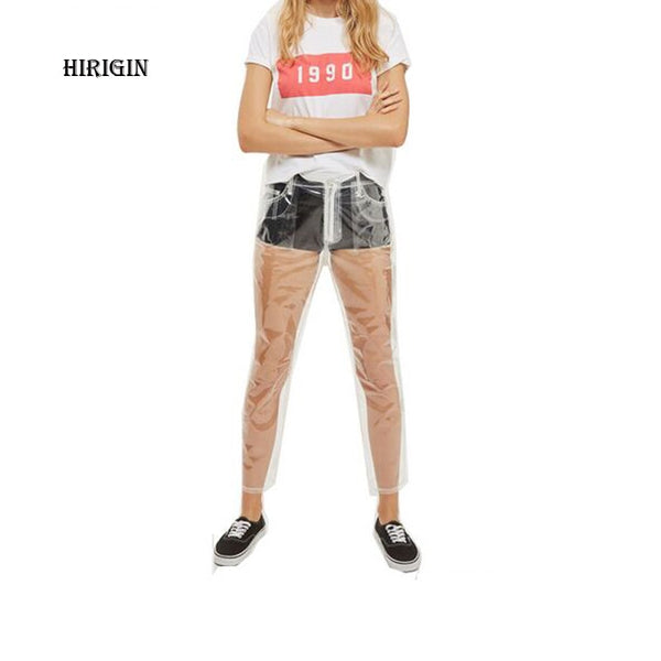 HIRIGIN Rare Transparent Jeans Waterproof PVC Plastic Jeans Trousers