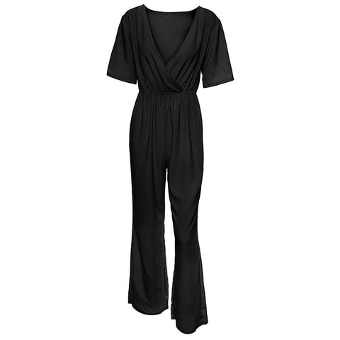 Half Sleeve Elegant Jumpsuits For Women 2022 Summer Playsuit Ruffle Romper Deep V Neck Ladies Sexy Bodysuits Wide Leg Body Suits