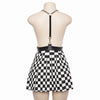 Harajuka Checkerboard Pattern Women Dresses High Street Sexy Backless Punk Sleeveless Chain Straps Dress Summer Fashion