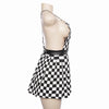 Harajuka Checkerboard Pattern Women Dresses High Street Sexy Backless Punk Sleeveless Chain Straps Dress Summer Fashion