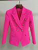 High Street 2022 Elegant Women's Designer Long Sleeve Blazer Double Breasted Lion Button Slim Jacket Neon Pink