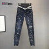 High Waisted Butterfly Embroidery Diamonds Ripped Jeans for Women Blue Pencil Denim Pants Trousers 3XL Plus Size Super Stretchy