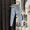 High waist slim foot nine point jeans women 2022 spring and autumn sequin patch Joker slim pencil pants