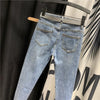 High waist slim foot nine point jeans women 2022 spring and autumn sequin patch Joker slim pencil pants