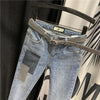 High waist slim foot nine point jeans women 2022 spring and autumn sequin patch Joker slim pencil pants