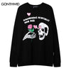 Hip Hop Hoodie Sweatshirt Streetwear Skull Skeleton Letter Print Pullover 2023 Autumn Harajuku Casual Cotton Sweatshirts