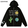 Hip Hop Suede Sweatshirt Hoodie Jacket Y2K Cactus Print Zip Up Hooded Coats Streetwear Harajuku Casual Zipper Jackets