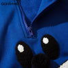 Hip Hop Sweatshirt Hoodie Streetwear Harajuku Embroidery Bear Letter Half Zip Up Fleece Pullover Hooded Casual Tops Y2K