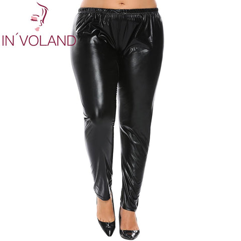 IN'VOLAND Big Size Women Faux Leather Legging Pant XL-5XL Sexy Lightweight Stretch Large Party Club Pencil Trousers Plus Size