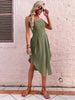 JIM & NORA 2023 Spaghetti Strap A-Line Irregular Hem Sexy Beach Sleeveless Soild Colour Dress Casual Midi Dresses Summer Hot