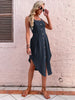 JIM & NORA 2023 Spaghetti Strap A-Line Irregular Hem Sexy Beach Sleeveless Soild Colour Dress Casual Midi Dresses Summer Hot