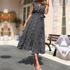 JIM & NORA 2023 Women Summer Sleeveless V Neck Midi Dresses Floral Printed Casual Mid Waist With Belt Vestdos Fashion