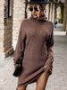 JIM & NORA Autumn Long Sleeve High Neck Knit Sweater Midi Dress Women Casual Outdoor Wear Soild Colour Loose Dresses Hot