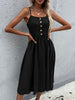 JIM & NORA Casual Women Spaghetti Strapless Sling Sleeveless Ruffle Midi Dresses Soild Colour Buttons Vestidos Dress