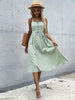 JIM & NORA Casual Women Spaghetti Strapless Sling Sleeveless Ruffle Midi Dresses Soild Colour Buttons Vestidos Dress