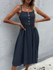 JIM & NORA Casual Women Spaghetti Strapless Sling Sleeveless Ruffle Midi Dresses Soild Colour Buttons Vestidos Dress