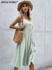 JIM & NORA Casual Women Spaghetti Strapless Sling Sleeveless Ruffle Midi Dresses Soild Colour Buttons Vestidos Dress