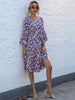 JIM & NORA Long Flare Sleeve Round Neck Casual Floral Print Midi Dress With Belt Women Sundress Holiday Vestidos