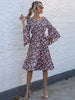 JIM & NORA Long Flare Sleeve Round Neck Casual Floral Print Midi Dress With Belt Women Sundress Holiday Vestidos