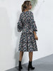 JIM & NORA Long Flare Sleeve Round Neck Casual Floral Print Midi Dress With Belt Women Sundress Holiday Vestidos