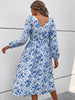 JIM & NORA Women Autumn Long Sleeve V Neck Boho Floral Print Midi Dress Ladies Casual Bohemian Printing Dresses Spring