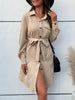 JIM & NORA Women Autumn Polo Collar Long Sleeve Shirt Dress Midi Dresses Pocket Button Shirt Office Dress Casual Loose Vestidos