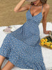 JIM & NORA Women Sexy Spaghetti Strap Deep V Neck Backless Summer Beach Sundress Floral Print Midi Dress Casual Holiday